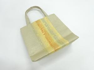 リサイクル　切り嵌め金襴花唐草模様織出し手提げバッグ